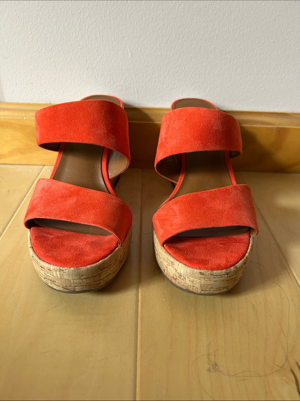 Franco Sarto Women’s Orange Red Suede Cork Platform Sandals 7.5